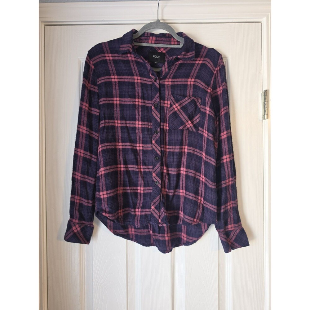 RAILS HUNTER NAVY MAUVE PINK PLAID BUTTON UP SHIRT SIZE XS CABINCORE